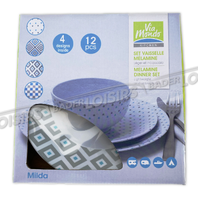  EURO ACCESSOIRES 2 FULL SERVICE  SET 12PCS MELAMINE RONDE MILDA